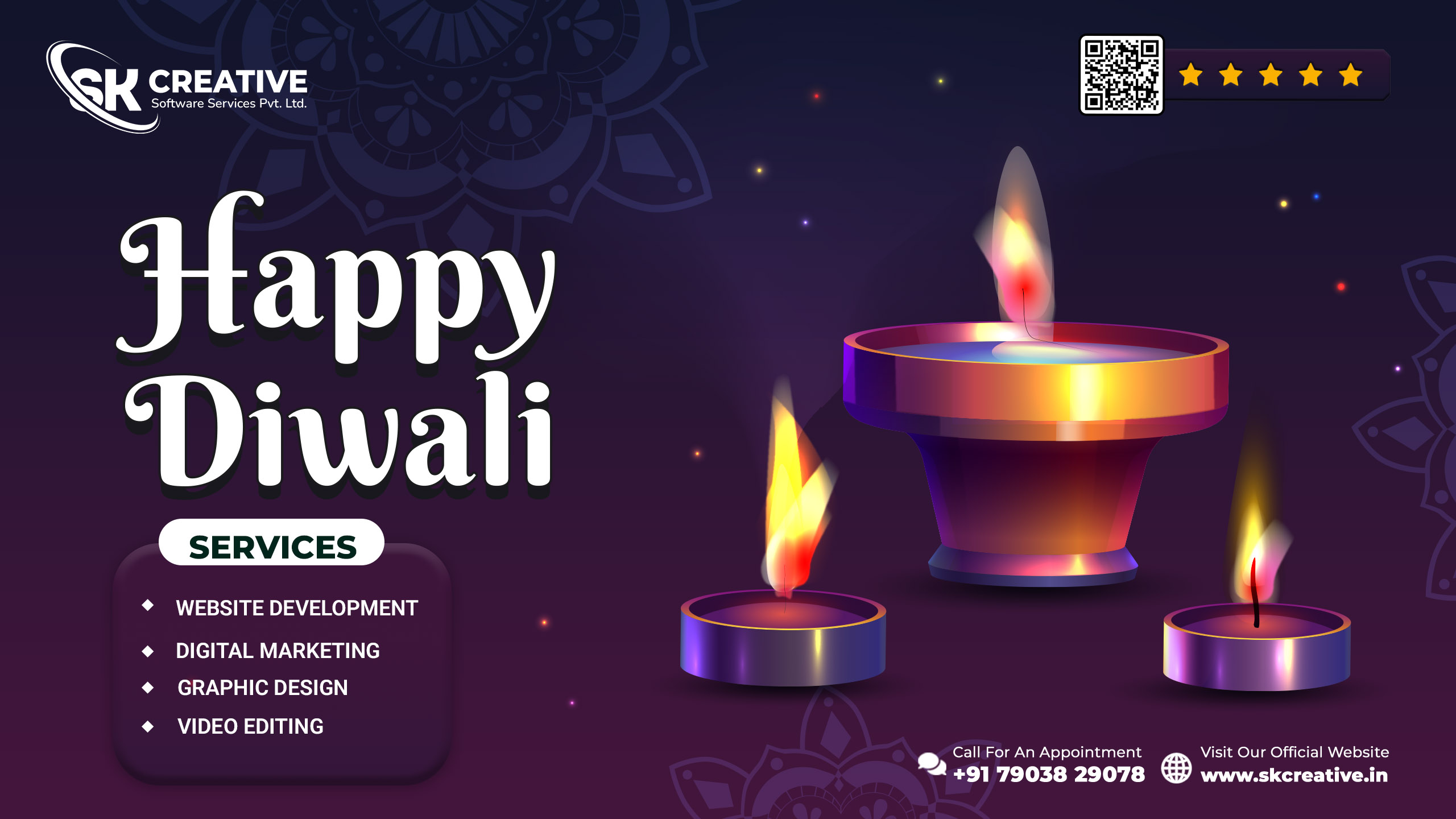 Diwali wishes design by SK Creative Web development agency in Dhanbad